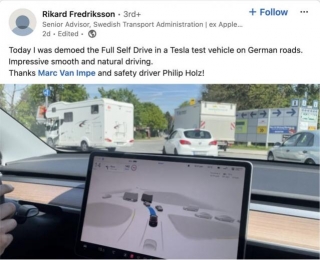 Tesla FSD Gets Thumbs Up From Swedish Transport Administration Advisor