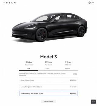 New Tesla Model 3 Performance With Federal Tax Credit Is More Affordable Than Long Range AWD