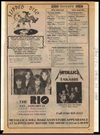 Metallica (US) - Live At The Rio Theatre, Valley Stream, NY [Bootleg] (1/21-1984) [Lossless WAV]