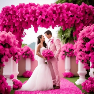Creative Ideas For Stunning Wedding Backdrops With Pink Bougainvillea 