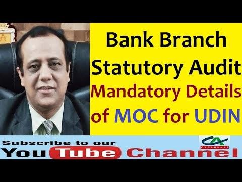 UDIN for Audit Report for Statutory Audit of Bank Branches - Mandatory Details