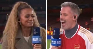 Jamie Carragher Makes Awkward 'unloyal' Comment To Kate Abdo While Wearing Arsenal Shirt