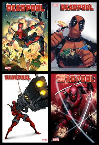 A SELECTION OF VARIANT COVERS FOR THE NEW 2024 DEADPOOL COMIC BOOK SERIES BY MARVEL COMICS