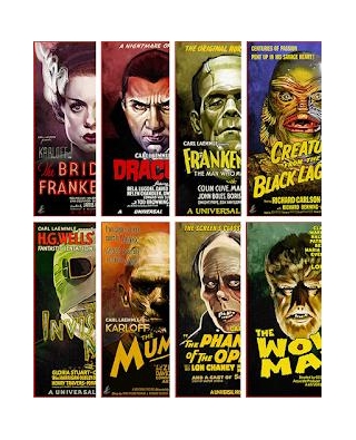 EIGHT FILM POSTERS FEATURING UNIVERSAL'S RANGE OF CLASSIC MONSTERS