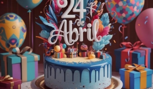 Postales Para Cumpleaños Del 24 De Abril Con Pastel, Globos Y Regalos…