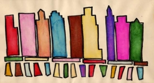 Teenage Painting On Paper Of The New York Skyline, Now In A Private Collection.
