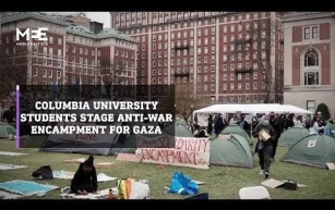 Columbia University students stage Vietnam-style anti-war encampment for...