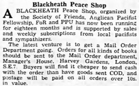 WW2 Peace Shop in Blackheath: 'War will cease when men refuse to fight'