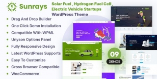 Sonnenstrahlen – Solarkraftstoff, Wasserstoff-Brennstoffzelle, Elektrofahrzeug-Startups WordPress-Layout