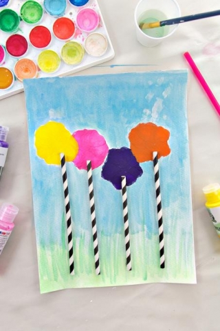 Truffula Trees Blow Painting With Straws