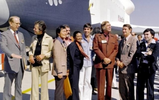 The Cast Of Star Trek Greeting The Space Shuttle Enterprise As It Rolls Out Of The Hangar On Sept. 17, 1976