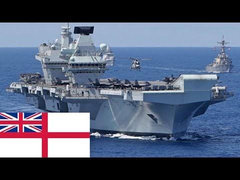 Royal Navy. HMS Queen Elizabeth (R08) aircraft carrier and F-35B Lightning II Fighters
