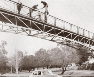 Uni Students Hang An FJ Holden From The Adelaide University Footbridge, As A Prosh Day Prank In 1971